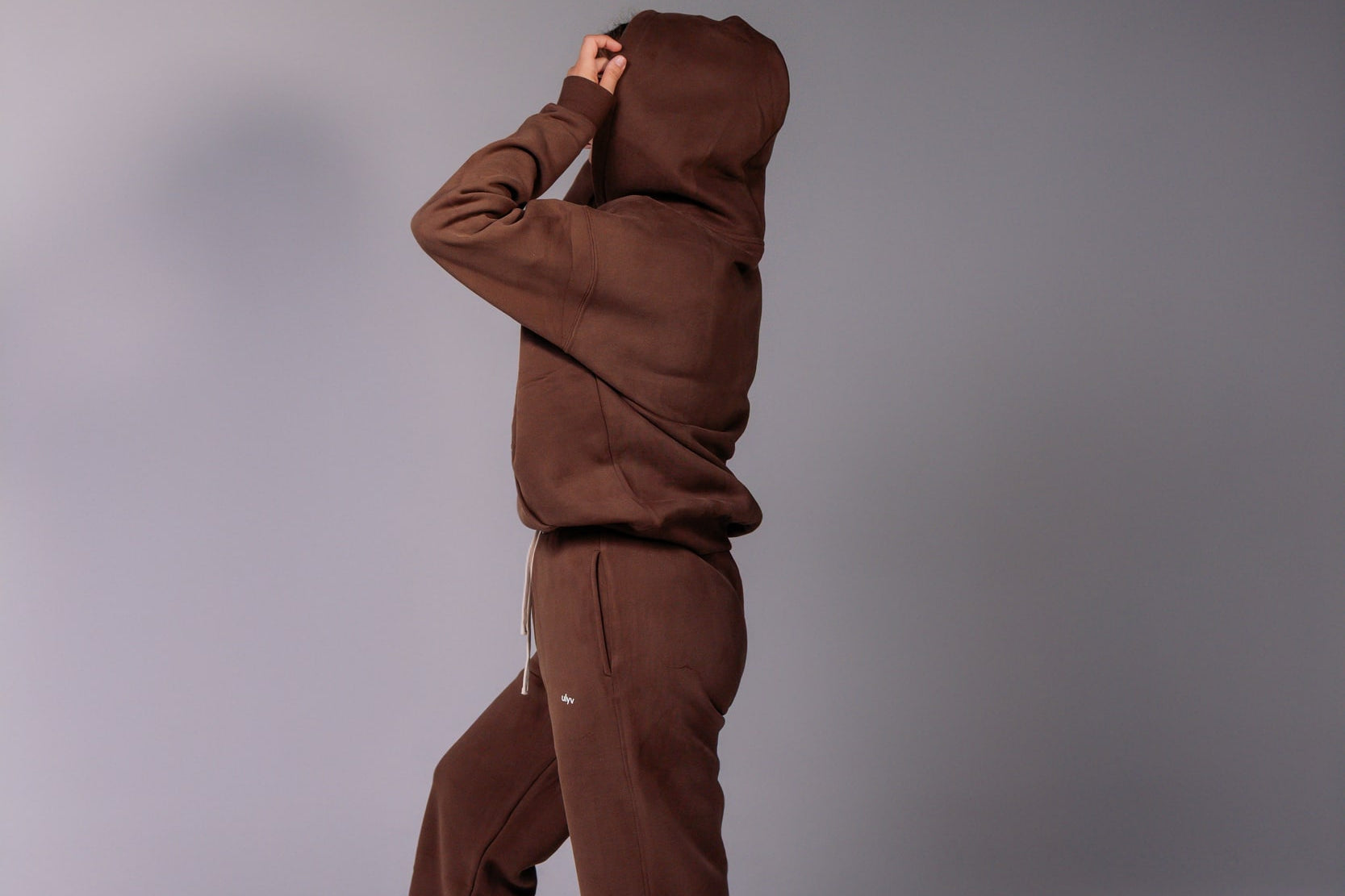Model wearing the ULYV brown essential set