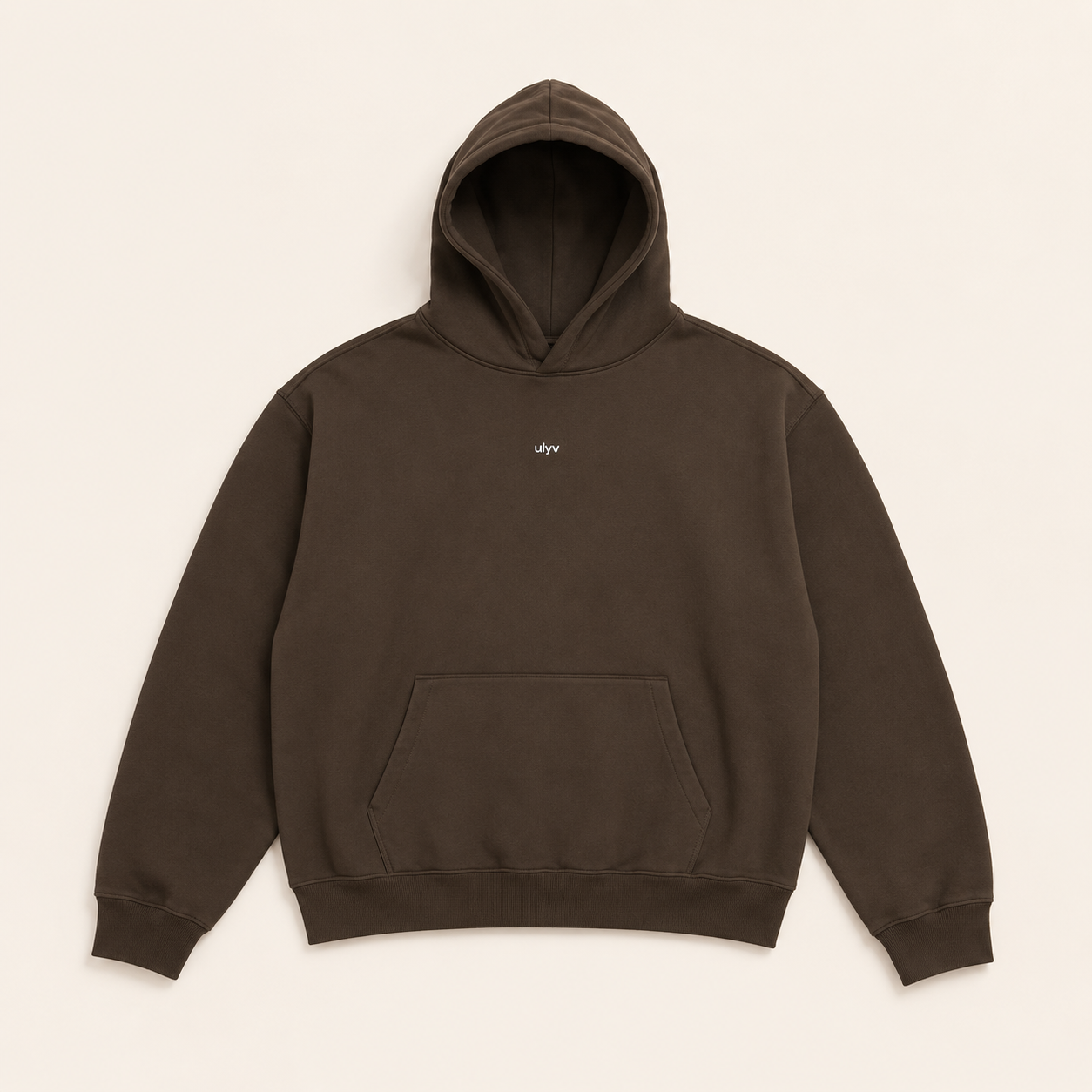 ULYV brown Essential Hoodie studio view
