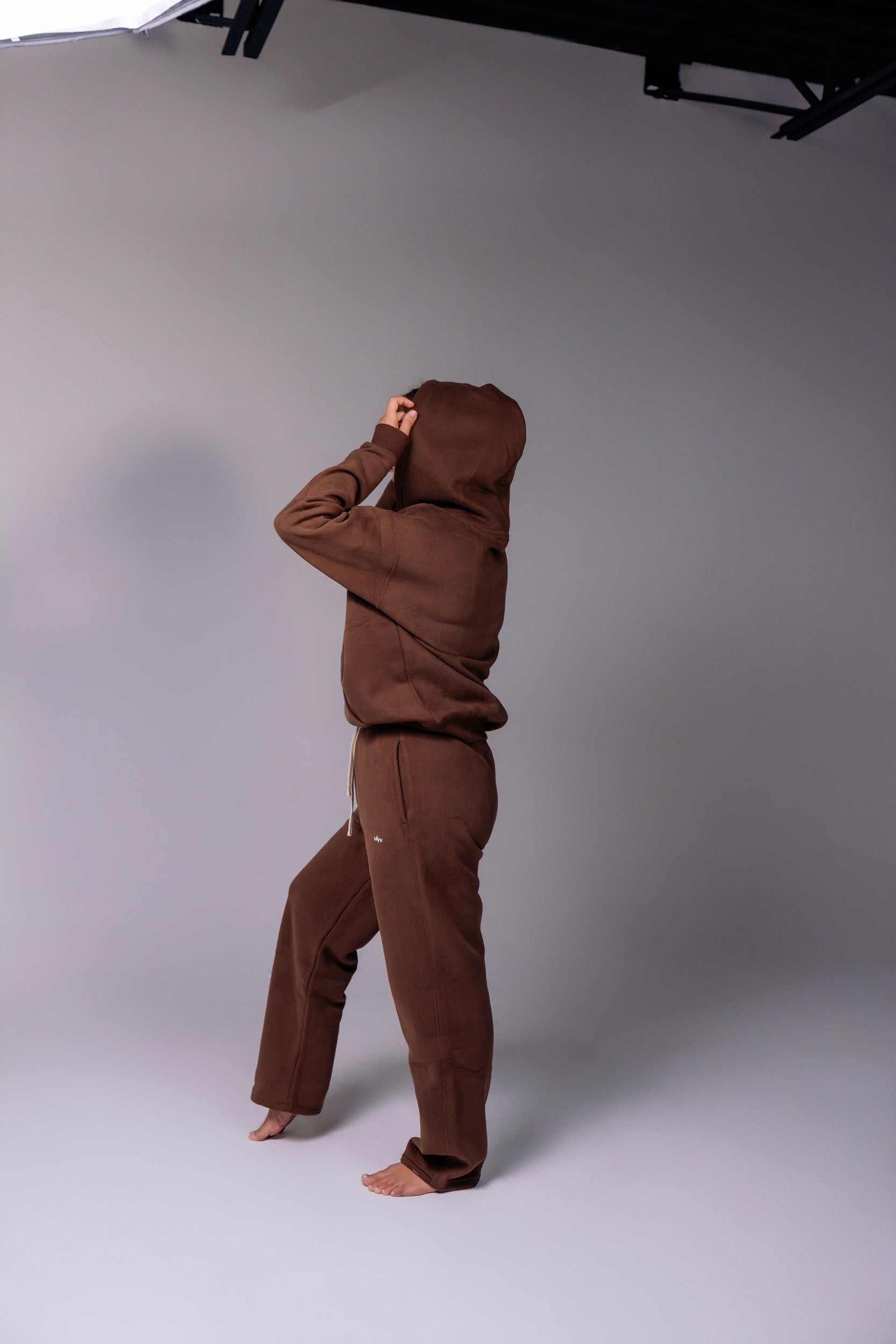 Model wearing the ULYV brown essential set
