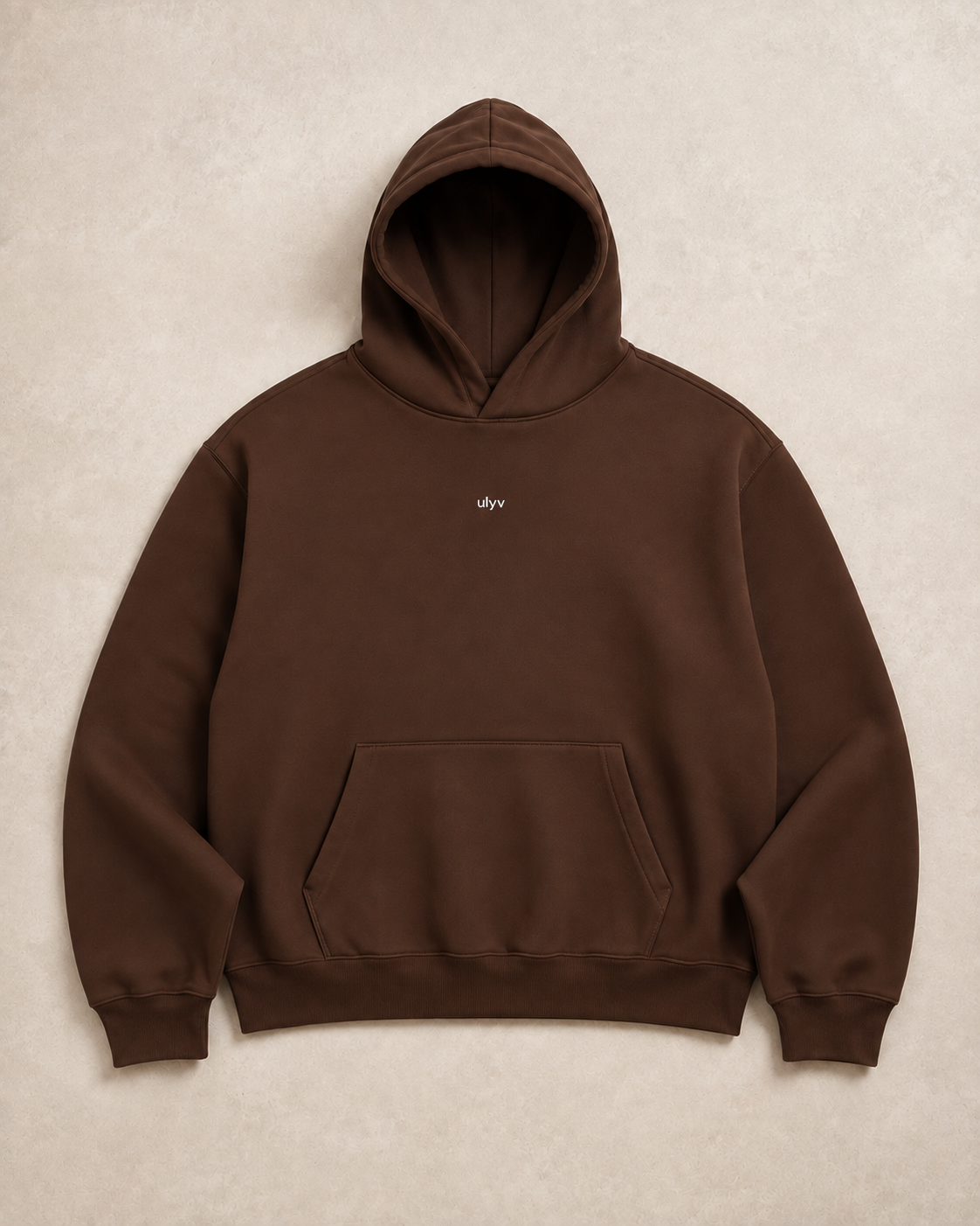 ULYV Brown Essential Hoodie product-only studio view
