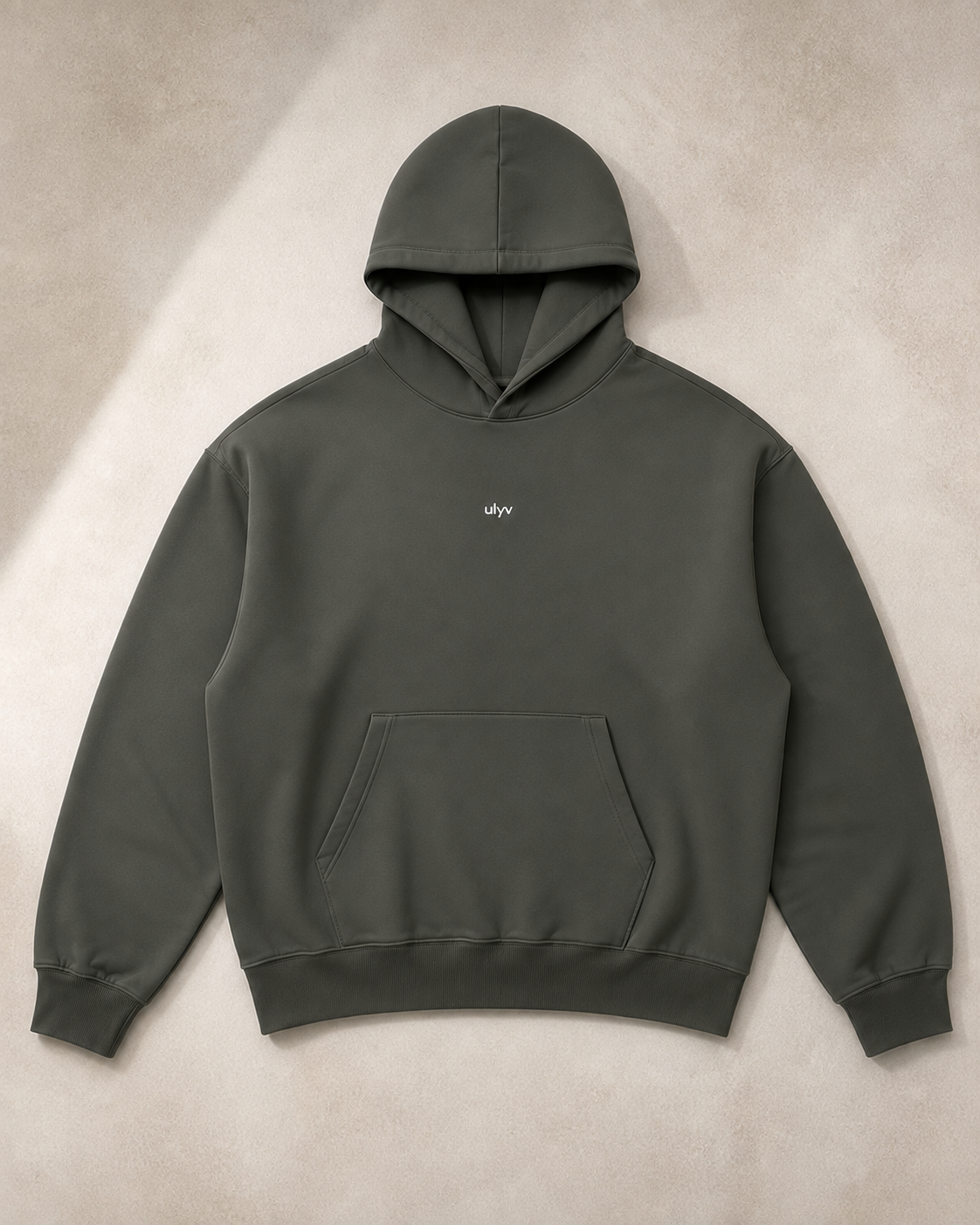 ULYV Olive Essential Hoodie product-only studio view