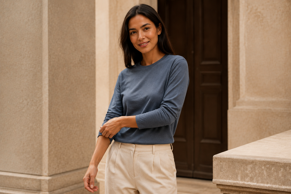 Tops concept preview on an adult model in a limestone setting