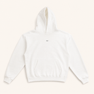 ULYV white Essential Hoodie studio view